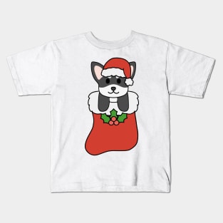 Christmas Black and White Chihuahua Stocking Kids T-Shirt